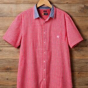 Chaps SizeLarge Checked Print Button Down Cotton Polyester Red White RetroShirt